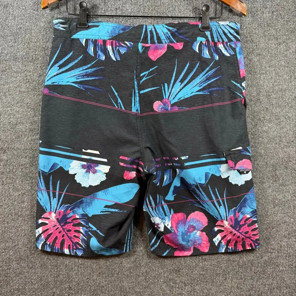 Ocean Current Swim Shorts Men's 32 Black/Blue Floral Allover Beachwear Casual